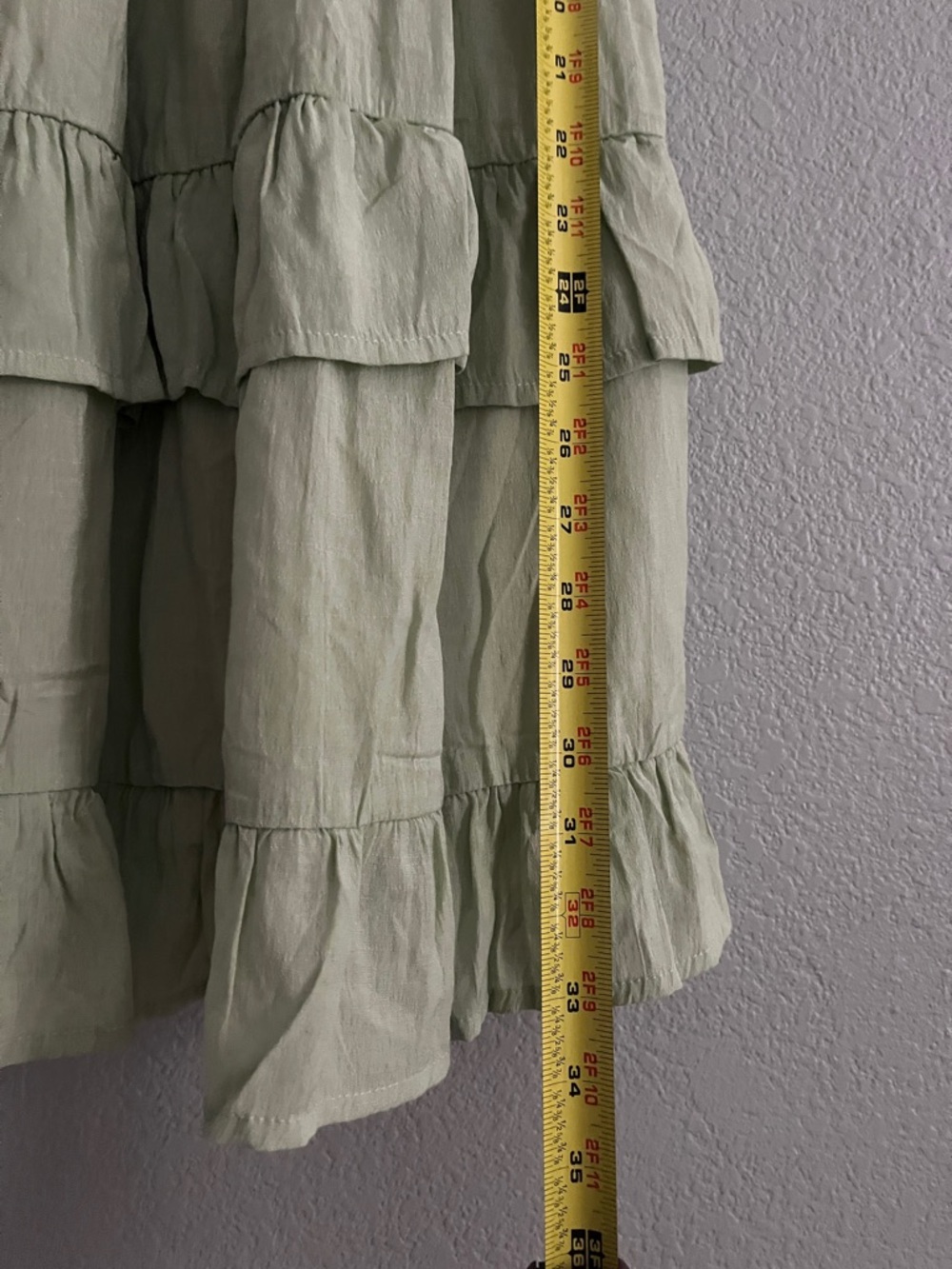 Light Pastel Green Ruffled Tiered Mini Dress Flutter Sleeves M Medium - Picture 7 of 7